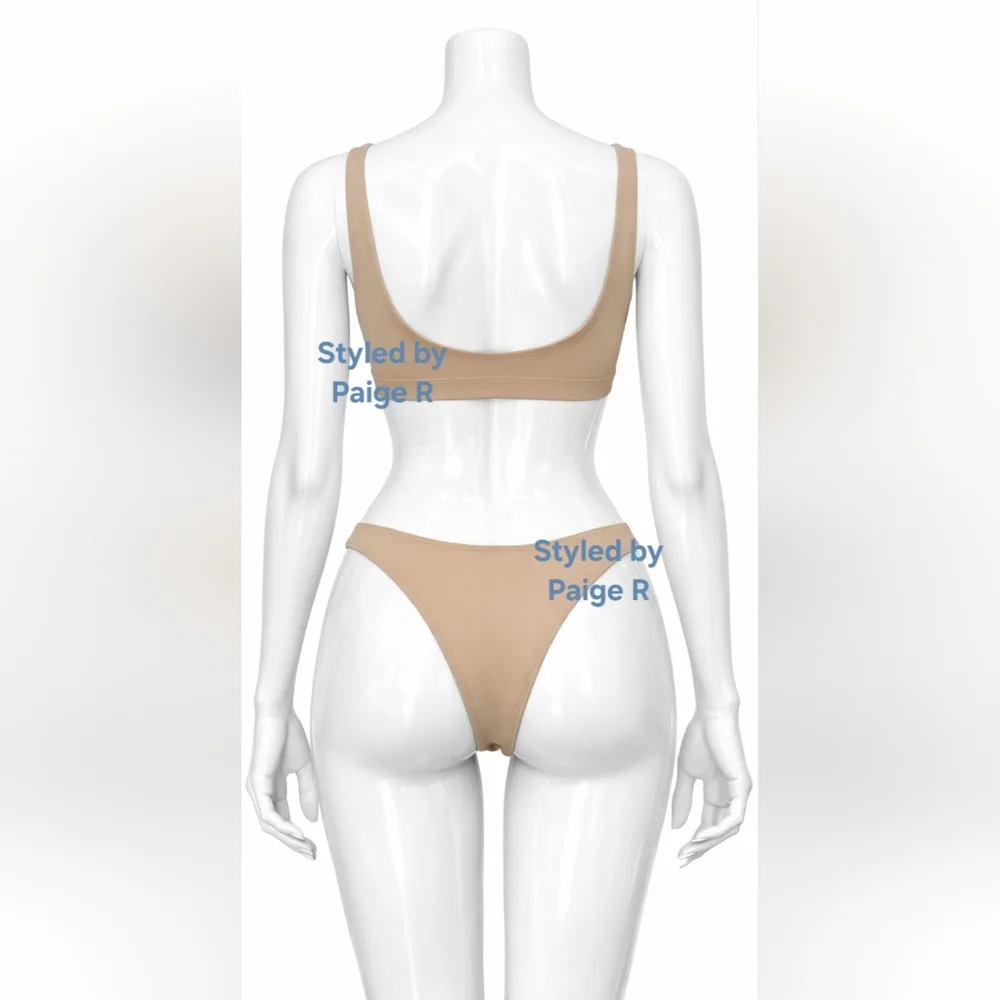 ❤️NWT SKIMS 2 Piece Swim Scoop neck top Cheeky tanga Bikini Set Nude DESERT 3X